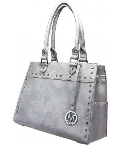 Medium Studded Gun Purse Leatherette Locking Concealed Carry Tote Purse Light Grey $22.90 Totes