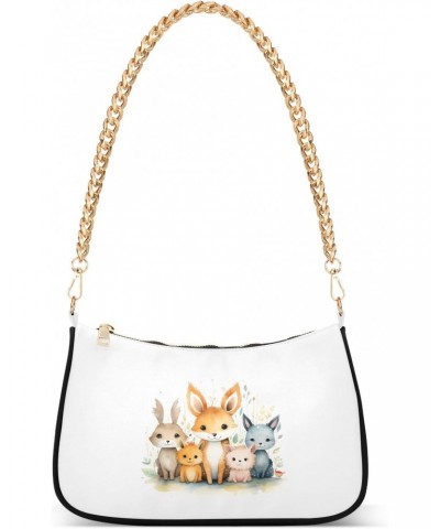 Cute Animal Fox Clutch Shoulder Bag for Women, Hobo Tote Handbag with Gold Chain, Crossbody Bag with Zipper Closure $17.09 Totes