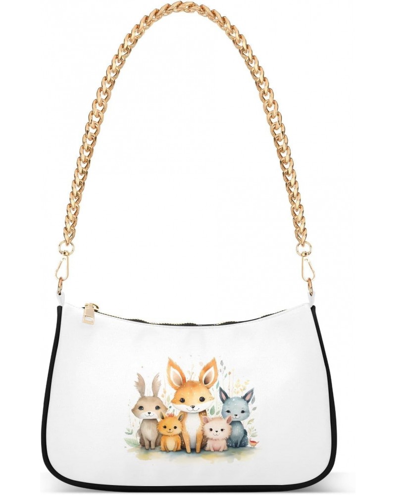 Cute Animal Fox Clutch Shoulder Bag for Women, Hobo Tote Handbag with Gold Chain, Crossbody Bag with Zipper Closure $17.09 Totes