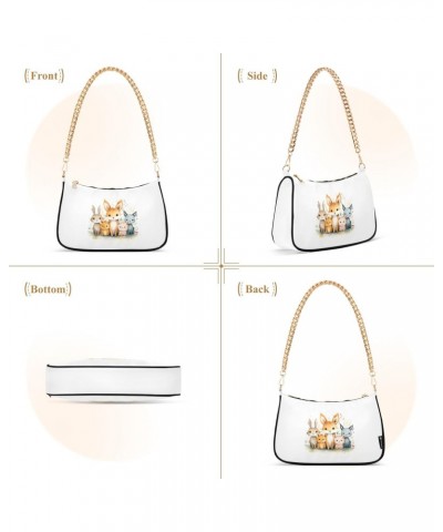 Cute Animal Fox Clutch Shoulder Bag for Women, Hobo Tote Handbag with Gold Chain, Crossbody Bag with Zipper Closure $17.09 Totes