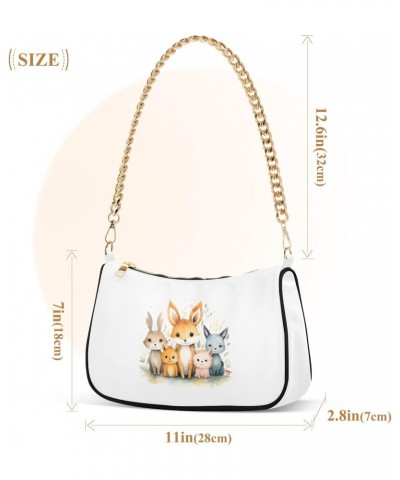 Cute Animal Fox Clutch Shoulder Bag for Women, Hobo Tote Handbag with Gold Chain, Crossbody Bag with Zipper Closure $17.09 Totes