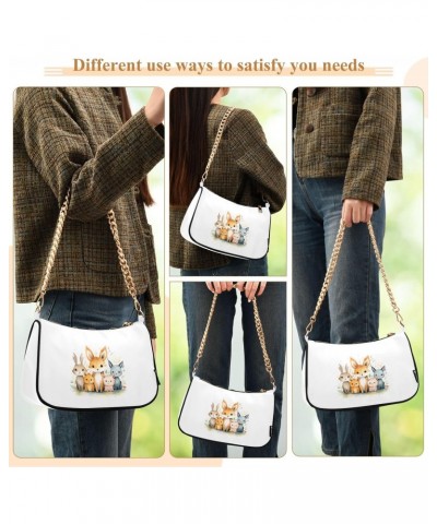 Cute Animal Fox Clutch Shoulder Bag for Women, Hobo Tote Handbag with Gold Chain, Crossbody Bag with Zipper Closure $17.09 Totes