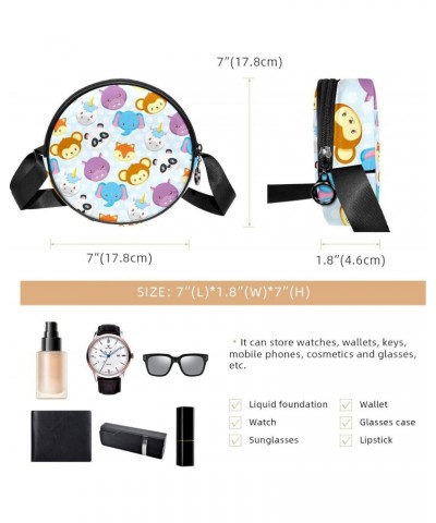 Cute Animals Faces Crossbody Bag for Women Teen Girls Round Canvas Shoulder Bag Purse Tote Handbag Bag $9.03 Totes