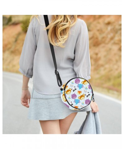 Cute Animals Faces Crossbody Bag for Women Teen Girls Round Canvas Shoulder Bag Purse Tote Handbag Bag $9.03 Totes