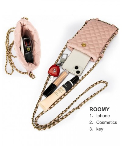 Small Crossbody Cell Phone Purse for Women Soft Chain Quilted Cellphone Wallet Bag B Pink $14.74 Crossbody Bags