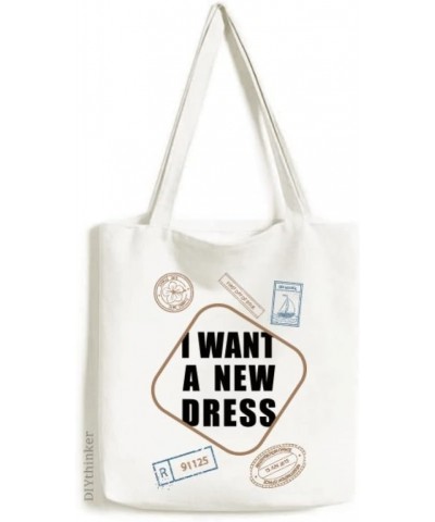 I Want A New Dress Art Deco Fashion Stamp Shopping Ecofriendly Storage Canvas Tote Bag $17.97 Totes