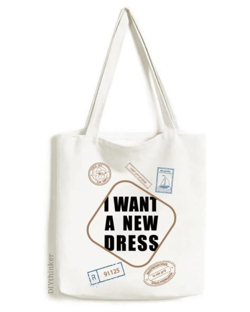 I Want A New Dress Art Deco Fashion Stamp Shopping Ecofriendly Storage Canvas Tote Bag $17.97 Totes