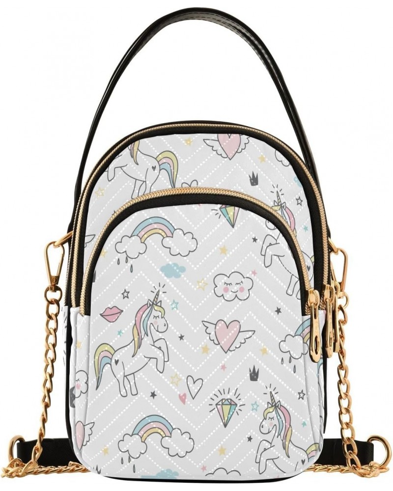 Unicorn with Stars Rainbows Clouds Small Crossbody Bag Functional Multi Pocket Bag Shoulder Handbag $13.63 Crossbody Bags