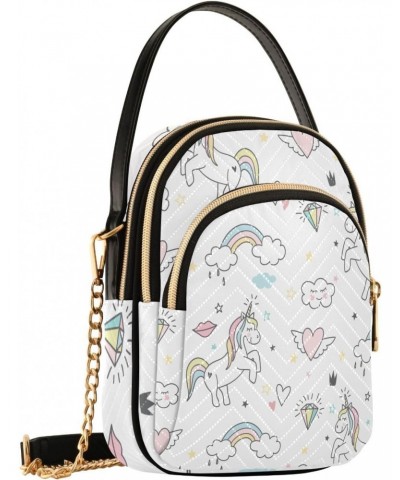 Unicorn with Stars Rainbows Clouds Small Crossbody Bag Functional Multi Pocket Bag Shoulder Handbag $13.63 Crossbody Bags