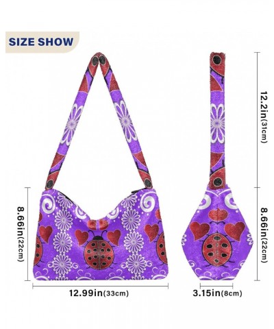 Women Boho Handbag Ladybug Heart Purple Underarm Bag Tote Bag Shoulder Bag Crossbody Bag Fluffy Cell Phone Purse Patriot Lady...