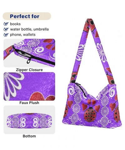 Women Boho Handbag Ladybug Heart Purple Underarm Bag Tote Bag Shoulder Bag Crossbody Bag Fluffy Cell Phone Purse Patriot Lady...