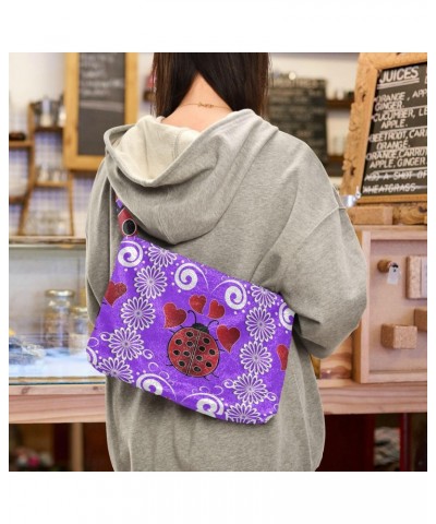 Women Boho Handbag Ladybug Heart Purple Underarm Bag Tote Bag Shoulder Bag Crossbody Bag Fluffy Cell Phone Purse Patriot Lady...