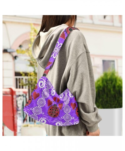 Women Boho Handbag Ladybug Heart Purple Underarm Bag Tote Bag Shoulder Bag Crossbody Bag Fluffy Cell Phone Purse Patriot Lady...