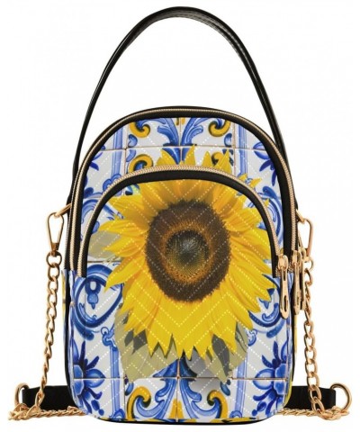 Artistic Sunflower Crossbody Bags for Women Quilted Shoulder Bag Handbag with Chain Strap Mystical Trendy Cross Body Cell Pho...