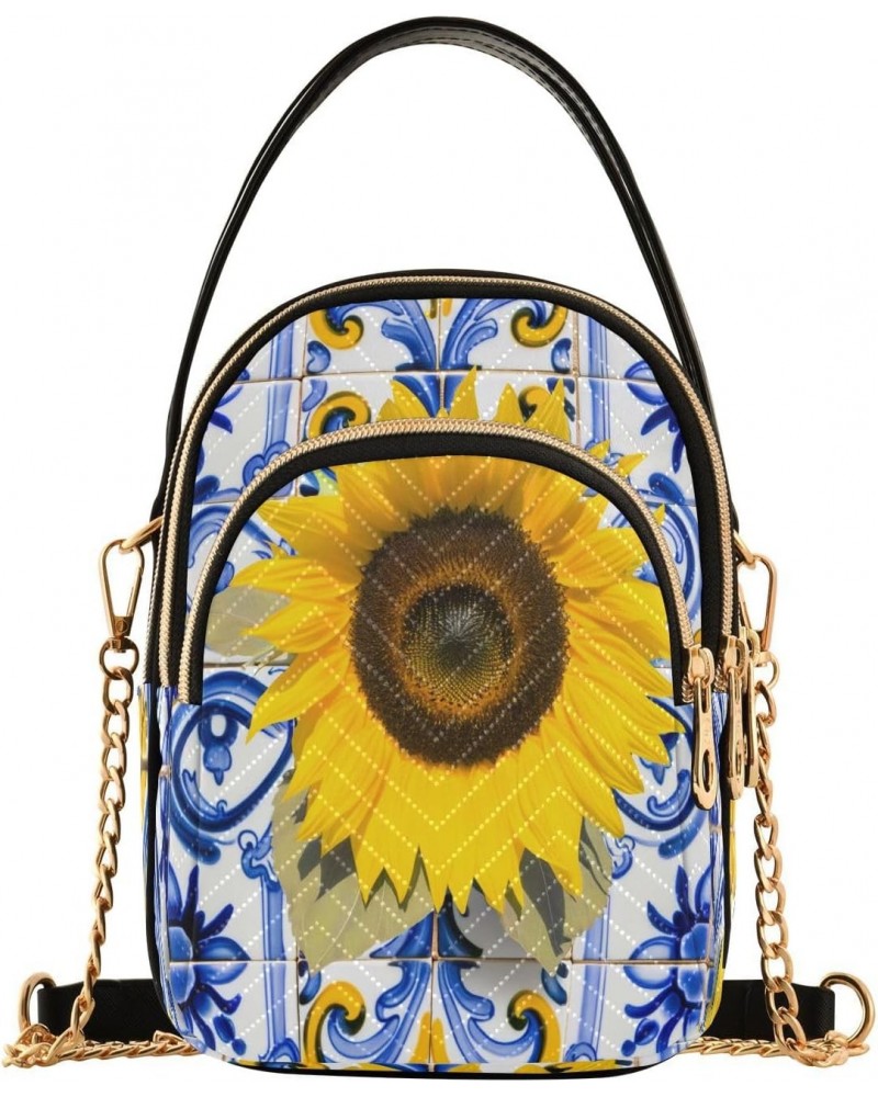 Artistic Sunflower Crossbody Bags for Women Quilted Shoulder Bag Handbag with Chain Strap Mystical Trendy Cross Body Cell Pho...