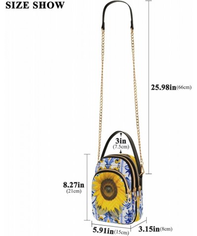 Artistic Sunflower Crossbody Bags for Women Quilted Shoulder Bag Handbag with Chain Strap Mystical Trendy Cross Body Cell Pho...