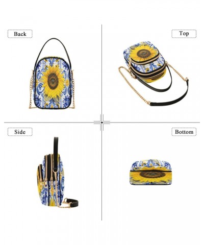 Artistic Sunflower Crossbody Bags for Women Quilted Shoulder Bag Handbag with Chain Strap Mystical Trendy Cross Body Cell Pho...