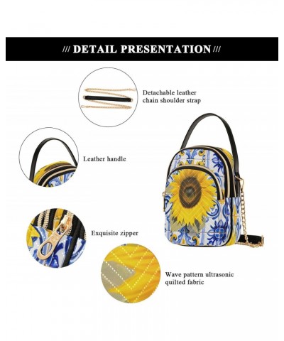 Artistic Sunflower Crossbody Bags for Women Quilted Shoulder Bag Handbag with Chain Strap Mystical Trendy Cross Body Cell Pho...