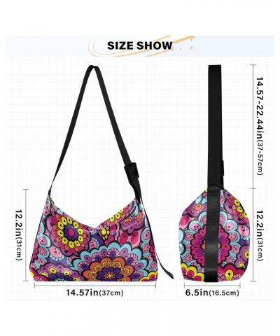 Crossbody Purse Shoulder Bag for Women-Ethnic Flower Pattern Print, Large Capacity Leather Handbags Zipper Closure with Fabri...