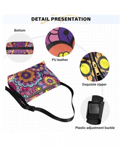 Crossbody Purse Shoulder Bag for Women-Ethnic Flower Pattern Print, Large Capacity Leather Handbags Zipper Closure with Fabri...