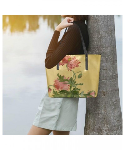 Vintage Floral Tote Bag with Zipper PU Leather Handbags for Women Top Handle Ladies Shoulder Bag with External Pocket $19.20 ...