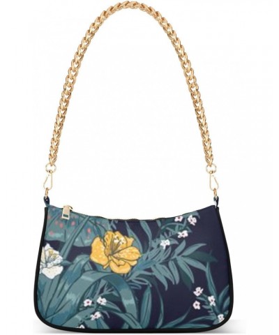 Women Small Shoulder Bag Navy-hibiscus-tropical-floral Girl Classic Purse Tote HandBag $15.95 Totes