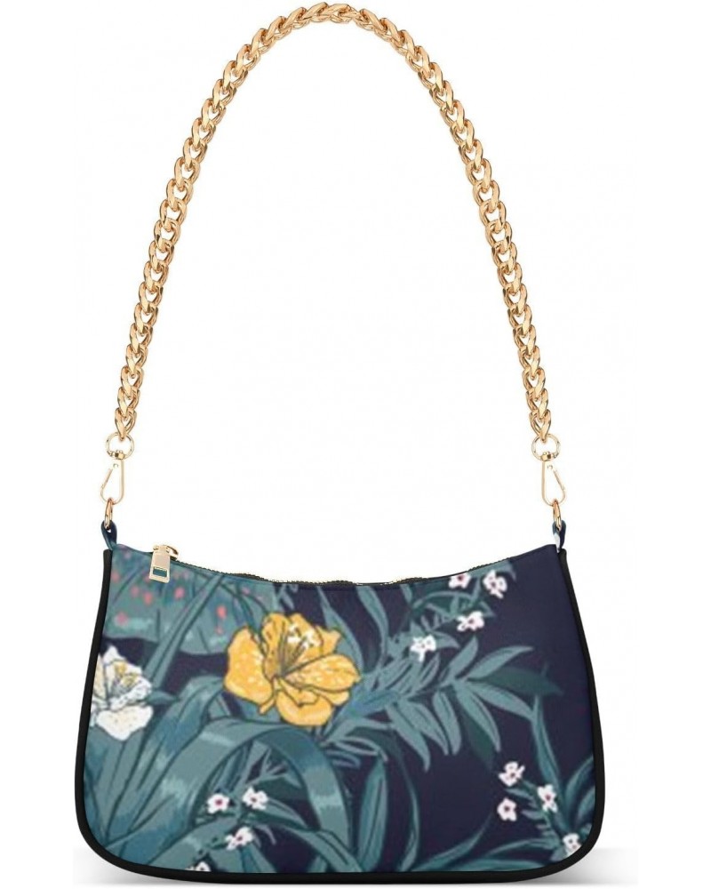 Women Small Shoulder Bag Navy-hibiscus-tropical-floral Girl Classic Purse Tote HandBag $15.95 Totes