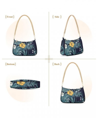 Women Small Shoulder Bag Navy-hibiscus-tropical-floral Girl Classic Purse Tote HandBag $15.95 Totes