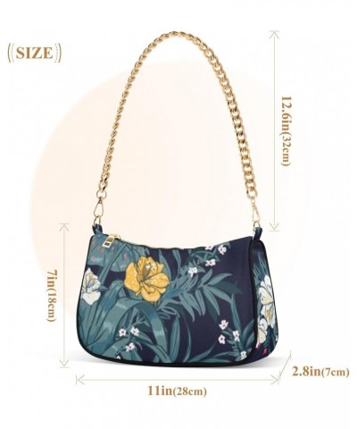 Women Small Shoulder Bag Navy-hibiscus-tropical-floral Girl Classic Purse Tote HandBag $15.95 Totes