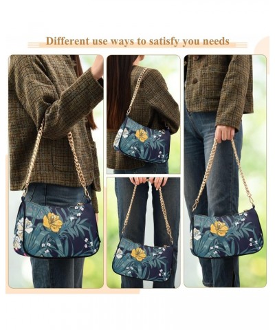 Women Small Shoulder Bag Navy-hibiscus-tropical-floral Girl Classic Purse Tote HandBag $15.95 Totes