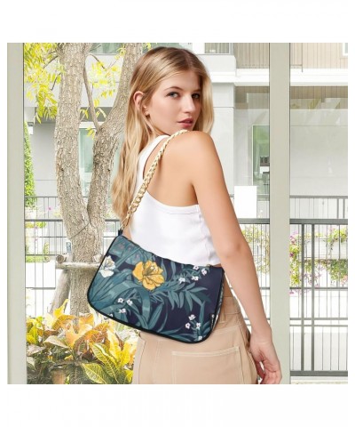 Women Small Shoulder Bag Navy-hibiscus-tropical-floral Girl Classic Purse Tote HandBag $15.95 Totes