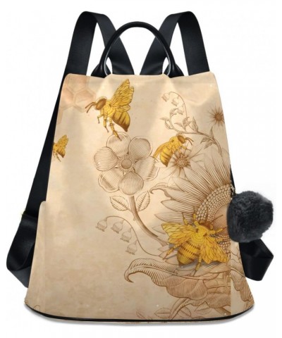 Sunflower Bee Retro Backpack Purse for Women Anti Theft Fashion Back Pack Shoulder Bag $18.40 Backpacks