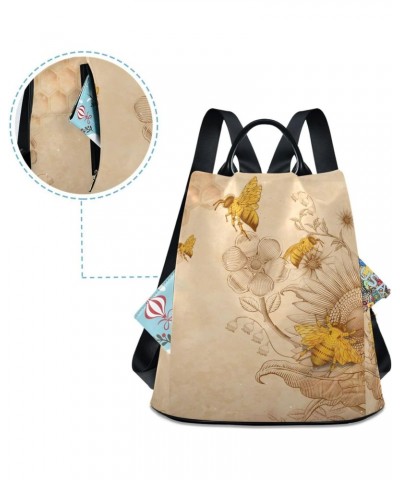 Sunflower Bee Retro Backpack Purse for Women Anti Theft Fashion Back Pack Shoulder Bag $18.40 Backpacks