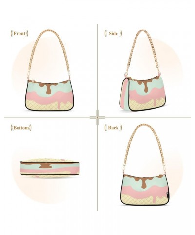 Sweet Ice Cream Small Chain Shoulder Bag for Women Travel Hobo Tote Handbag Clutch Purse with Zipper $13.20 Totes