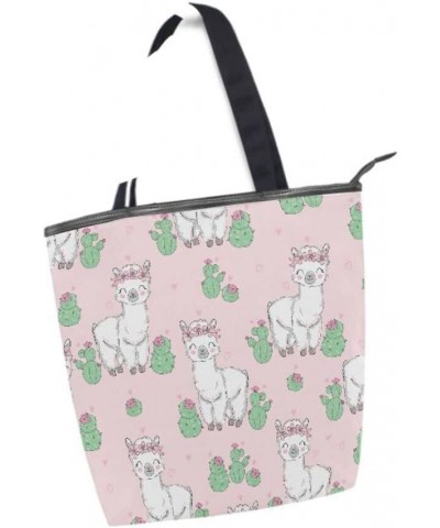 Cute Alpaca Llama with Cactus Tote Handbag for Women Tote Bag, Canvas + leather Shoulder Bag, Hobo bag, Satchel Purse(237ri1c...