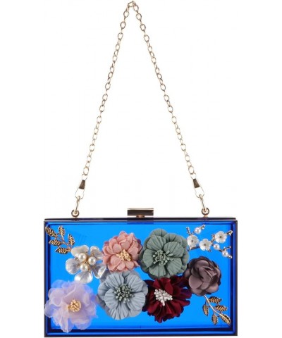 Women Evening Bag Acrylic Flower Fashion Clutch Purse Small Square Bag Bride Wedding Party Handbags Blue $13.65 Evening Bags