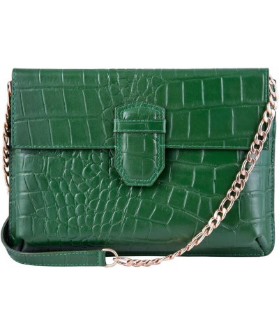 Womens Leather Clutch Cross Body Shoulder Printed Cowhide Bag Green $43.20 Clutches