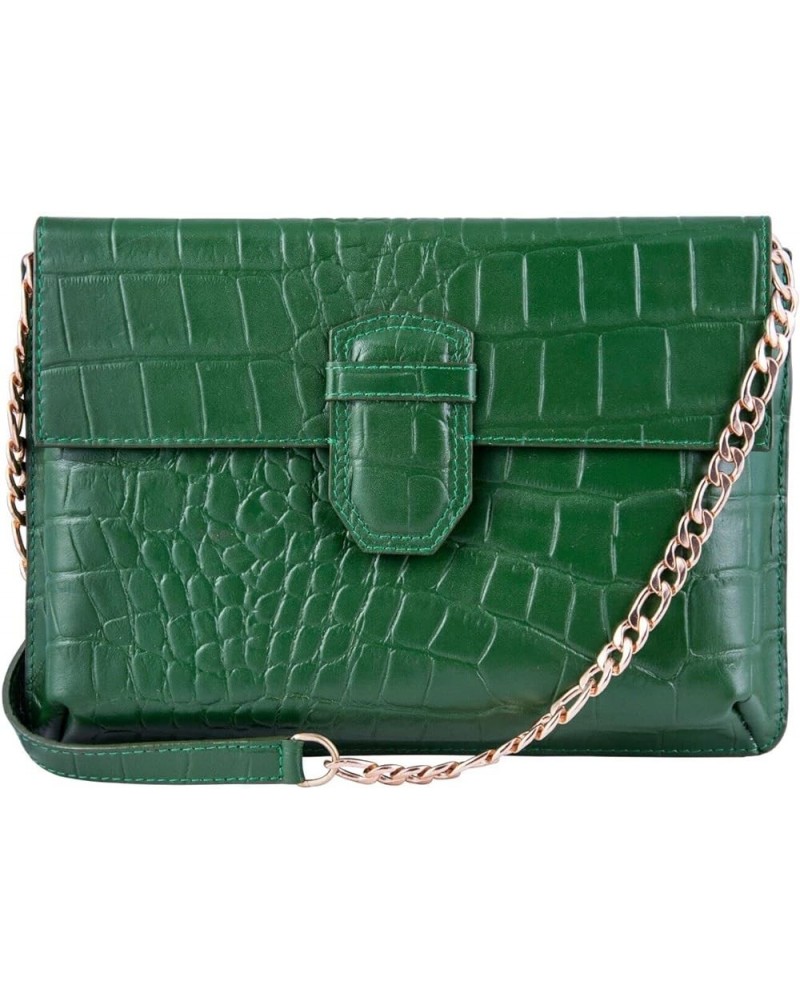 Womens Leather Clutch Cross Body Shoulder Printed Cowhide Bag Green $43.20 Clutches