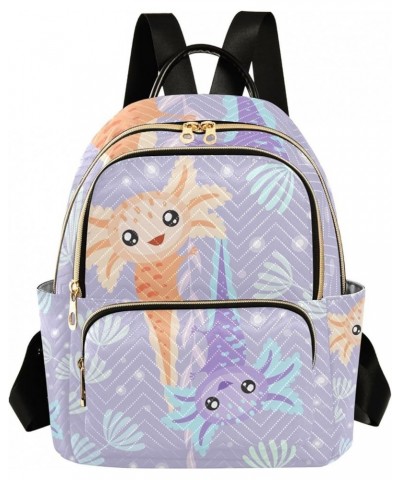 Ocean Women Backpack Axolotl Wildlife Purple Orange Anti-Theft Travel Backpack with Luggage Belt Lightweight Handbag Lady Pur...