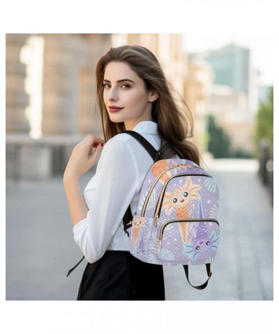 Ocean Women Backpack Axolotl Wildlife Purple Orange Anti-Theft Travel Backpack with Luggage Belt Lightweight Handbag Lady Pur...