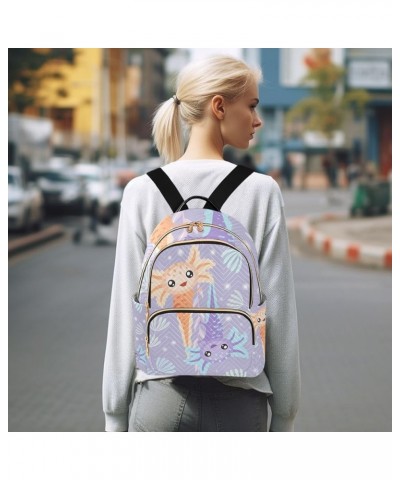 Ocean Women Backpack Axolotl Wildlife Purple Orange Anti-Theft Travel Backpack with Luggage Belt Lightweight Handbag Lady Pur...