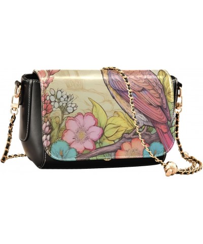 Bird and Flowers Leather Crossbody Bag for Women Small Handbag with Chain Strap, Flip-Top Crossbody Purse $17.20 Crossbody Bags