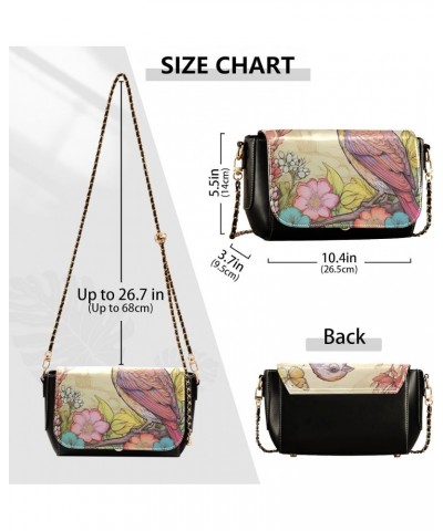 Bird and Flowers Leather Crossbody Bag for Women Small Handbag with Chain Strap, Flip-Top Crossbody Purse $17.20 Crossbody Bags