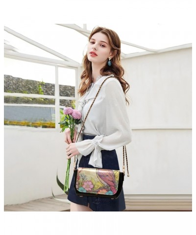 Bird and Flowers Leather Crossbody Bag for Women Small Handbag with Chain Strap, Flip-Top Crossbody Purse $17.20 Crossbody Bags