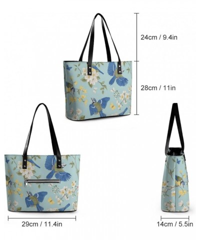 Womens Handbag Blue Bird Leather Tote Bag Top Handle Satchel Bags For Lady $18.89 Totes