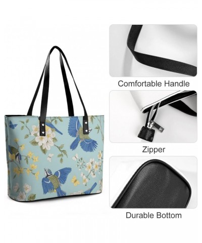 Womens Handbag Blue Bird Leather Tote Bag Top Handle Satchel Bags For Lady $18.89 Totes