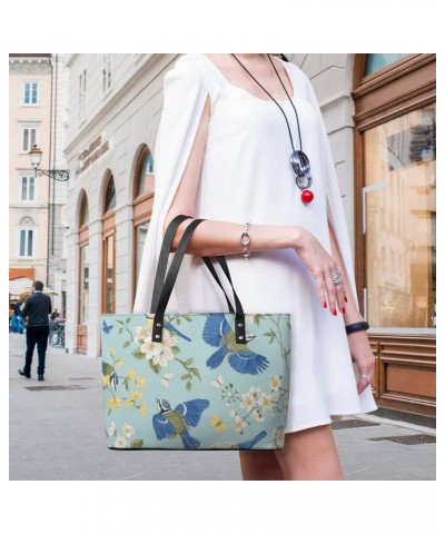 Womens Handbag Blue Bird Leather Tote Bag Top Handle Satchel Bags For Lady $18.89 Totes