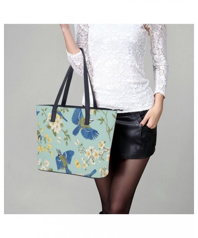 Womens Handbag Blue Bird Leather Tote Bag Top Handle Satchel Bags For Lady $18.89 Totes