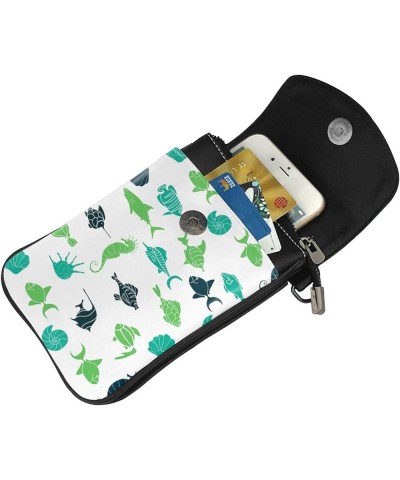 Skiing Penguin Small Crossbody Bags for Women PU Leather Phone Purse Mini Cell Phone Purse with Card Slots Seahorse Shell Fis...