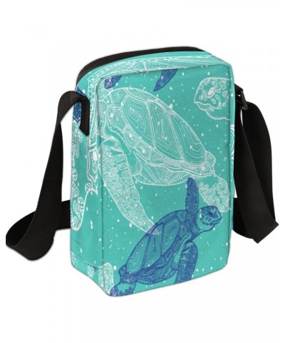 Sea Turtle Line Art Cross Body Bags Trendy Cross Body Cell Phone Purse Wallet Shoulder Bag Small Travel Crossbody Bag with Ad...